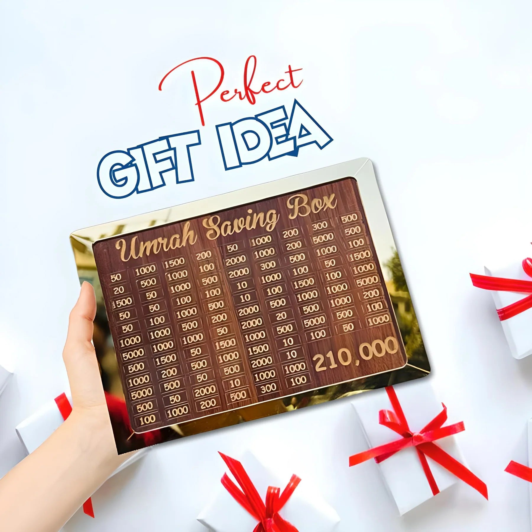 ( FREE HOME DELIVERY ) Umrah Saving Box - Wooden Islamic Money Box - 280 Days Umrah Savings Box Plan