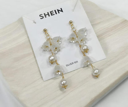 Shein Elegant Pearl And Flower Drop Earrings For Women Girls