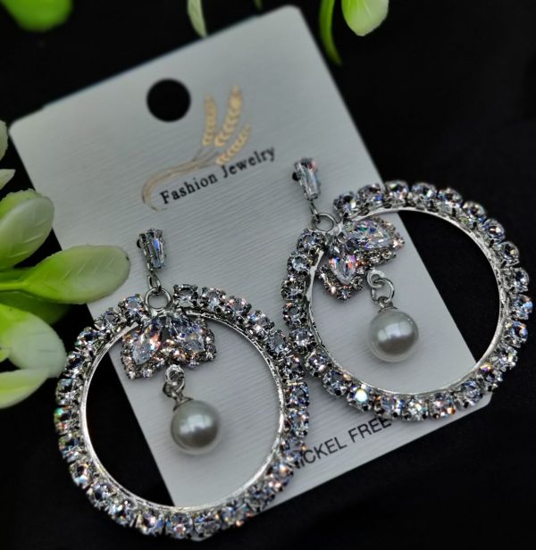 Imported Elegant Earrings  Starburst Pearl,designs | Best Quality Earrings For Girls & Women | Luxury Look Earrings ( Silver Color )